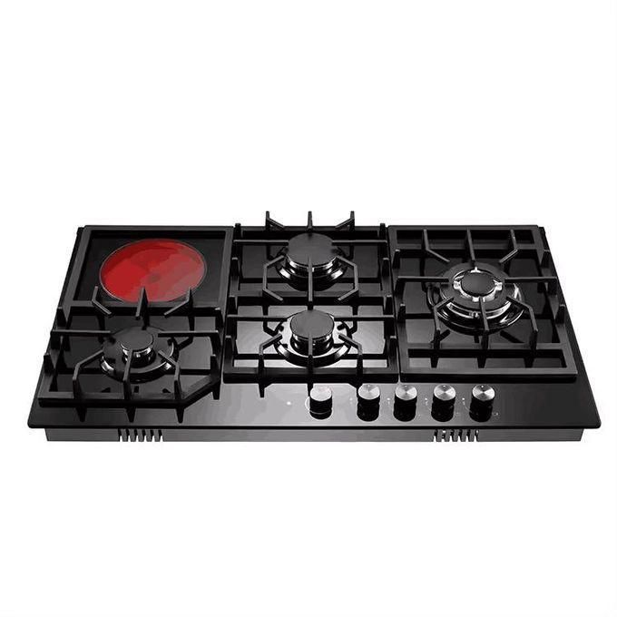 CK'S 4 Gas(1 WOK) + 1 Electric Ceramic Plate Hob,Black Glass 90cm